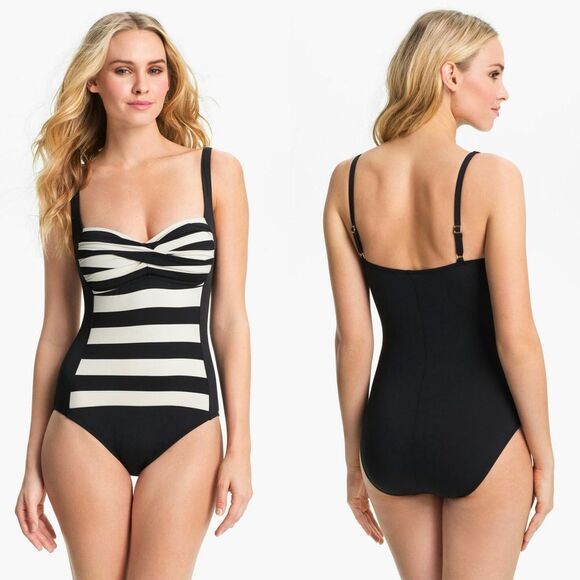 New! LA BLANCA Retro Twist-front Women's One-Piece Swimsuit Bathing Suit Size 6 - Picture 1 of 6